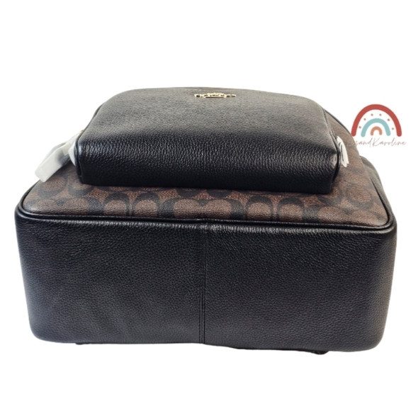 New! Coach Large Court Backpack in Signature Canvas Leather Gold Brown Black main image 4